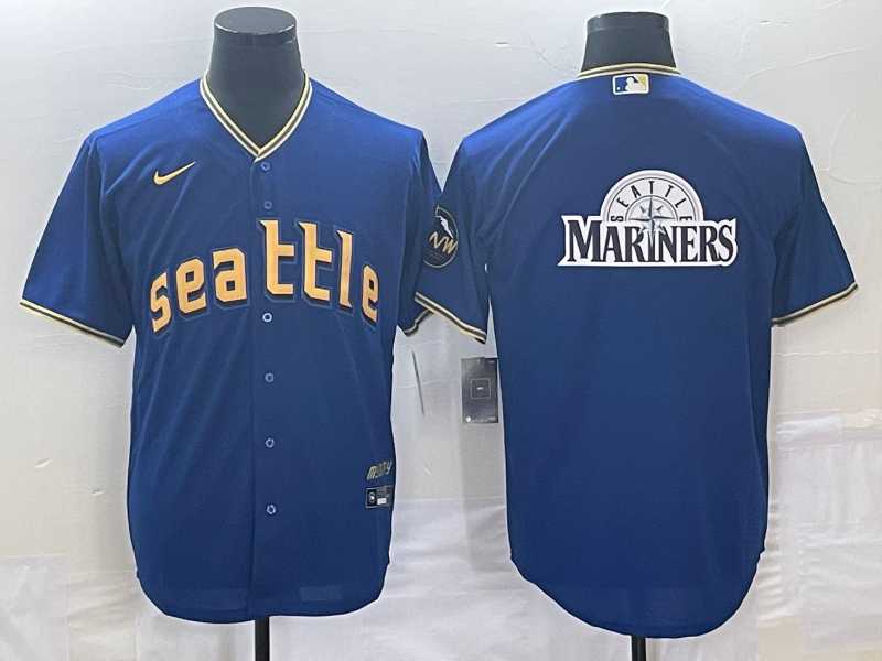 Mens Seattle Mariners Big Logo Blue 2023 City Connect Cool Base Stitched Jersey